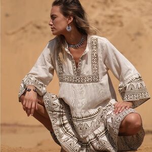Bohemian Embroidered Mini Dress in Cream